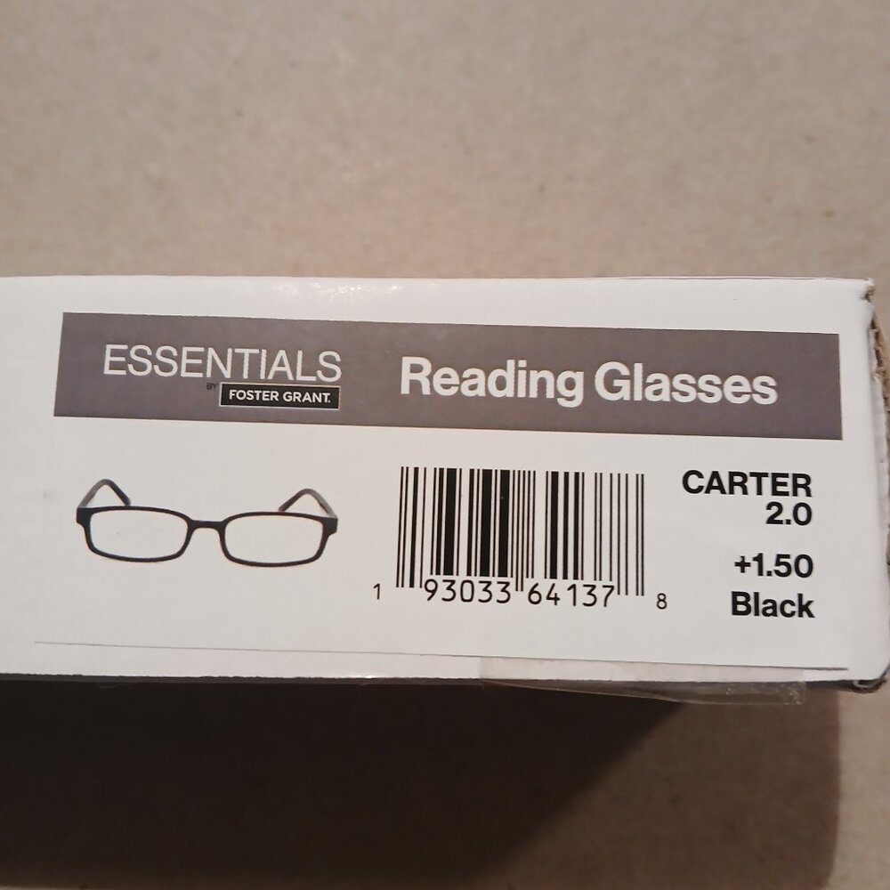 Foster Grant Essentials Reading Glasses +1.50 Black NEW in BOX